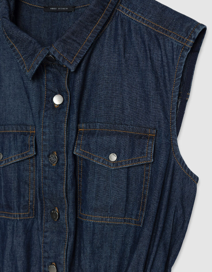 Mujer maxi vestido abotonado de denim crudo-7