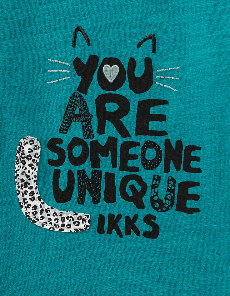 Tee-shirt bleu canard You are someone unique IKKS fille-3