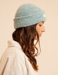 Bonnet vert tricot c&ocirc;tel&eacute; broderie I.Code-3