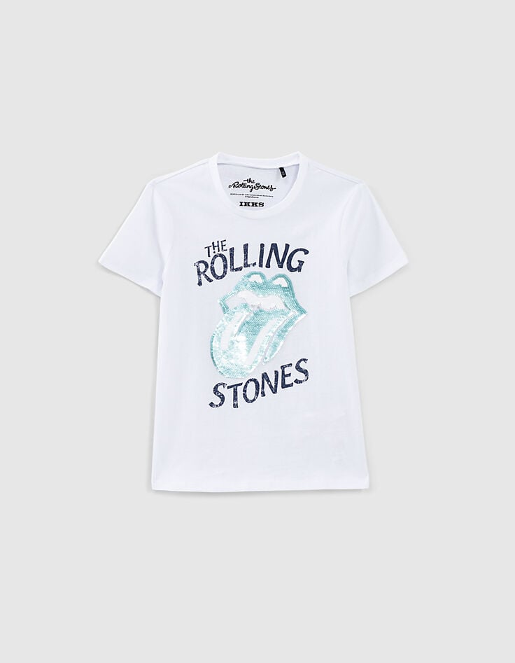 Boys’ white ROLLING STONES T-shirt with sequin tongue-1