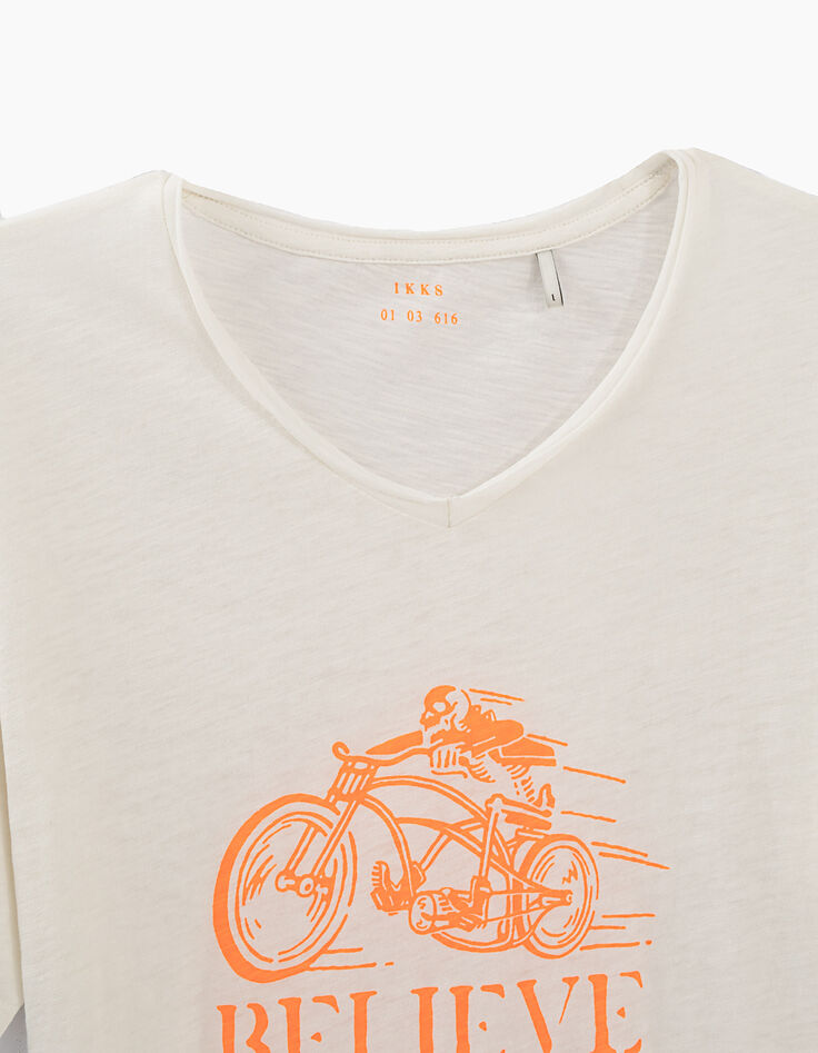 Camiseta cruda con biker-esqueleto naranja flúor Hombre-2