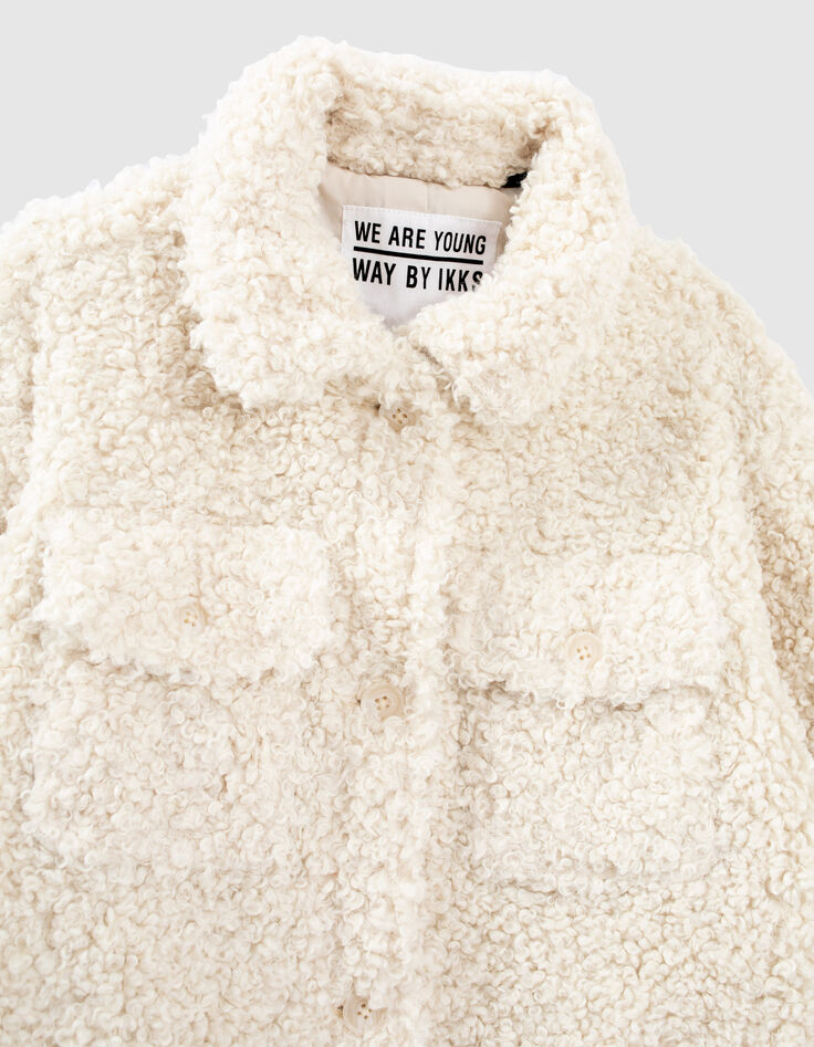 Lange ecru mantel in Sherpa meisjes-2