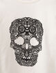 Tee-shirt blanc cassé à tête de mort dentelle fille-2