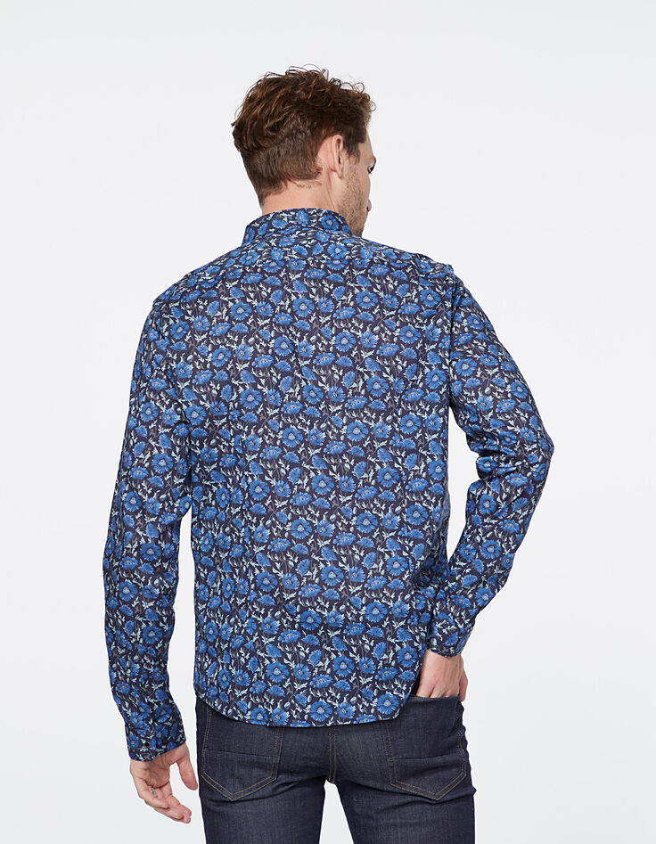 Camisa SLIM azul oscuro tela Liberty con motivo floral Hombre-6