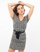 Schwarzes Kleid mit Paisleyprint und Gürtel I.Code-2