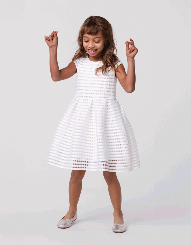 Robe patineuse blanche rayures ajourées dentelle fille-1