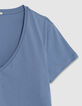 Turquoise Katoenen V-hals T-shirt voor Dames-3