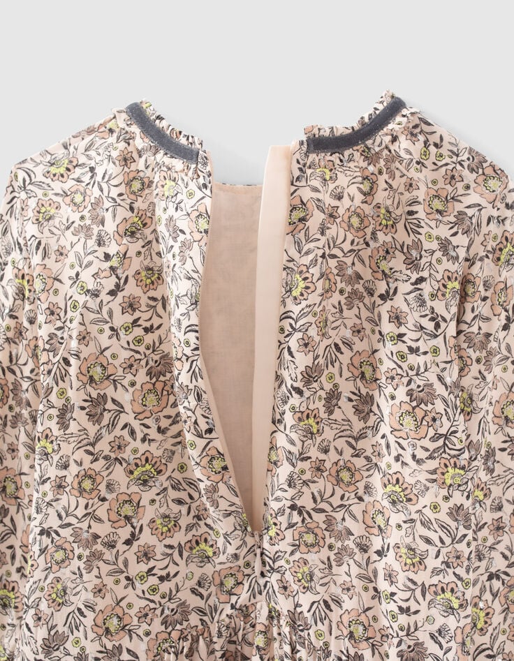 Robe beige imprimé fleurs fille-4