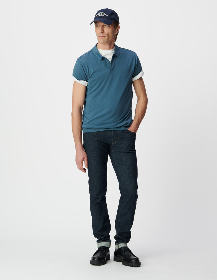 Blauwe polo katoen-modal korte mouwen Heren-4