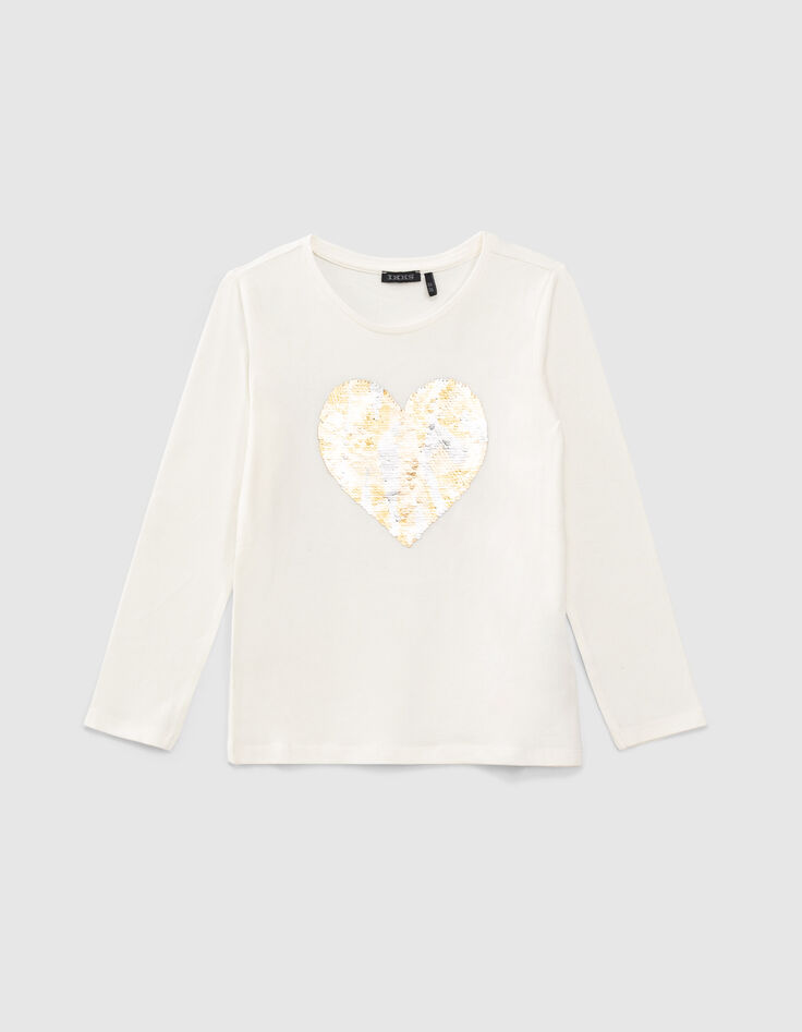 Cremewei&szlig;es M&auml;dchenshirt mit Wendepailletten-2