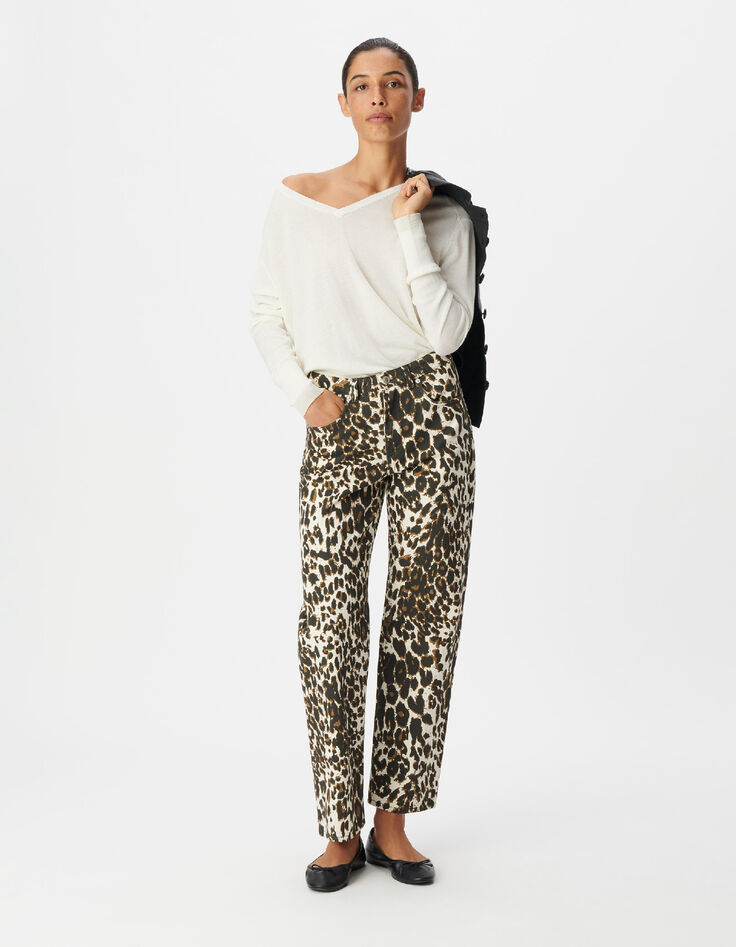 Jean droit marron &agrave; motif l&eacute;opard Anders Femme-1