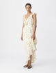 Women's ecru floral long dress with ruffle details-1