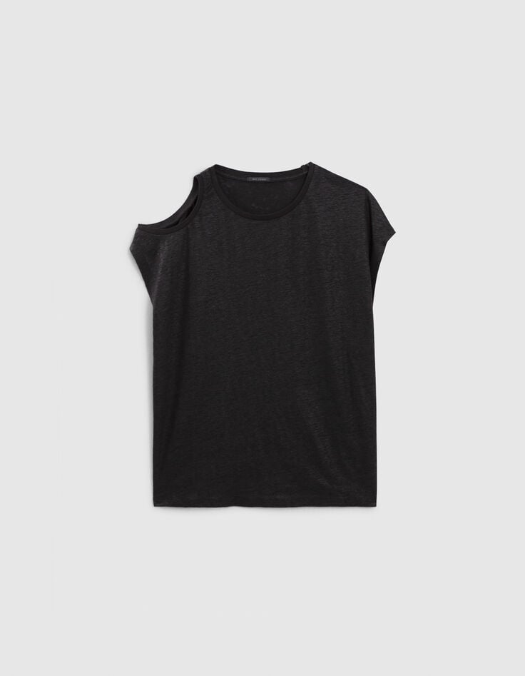 Schwarzes Damen-T-Shirt aus Leinen mit Glitzer-4