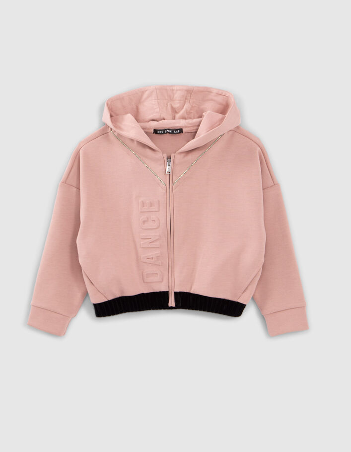 Rosa Crop-Mädchensweatjacke mit Prägung-2