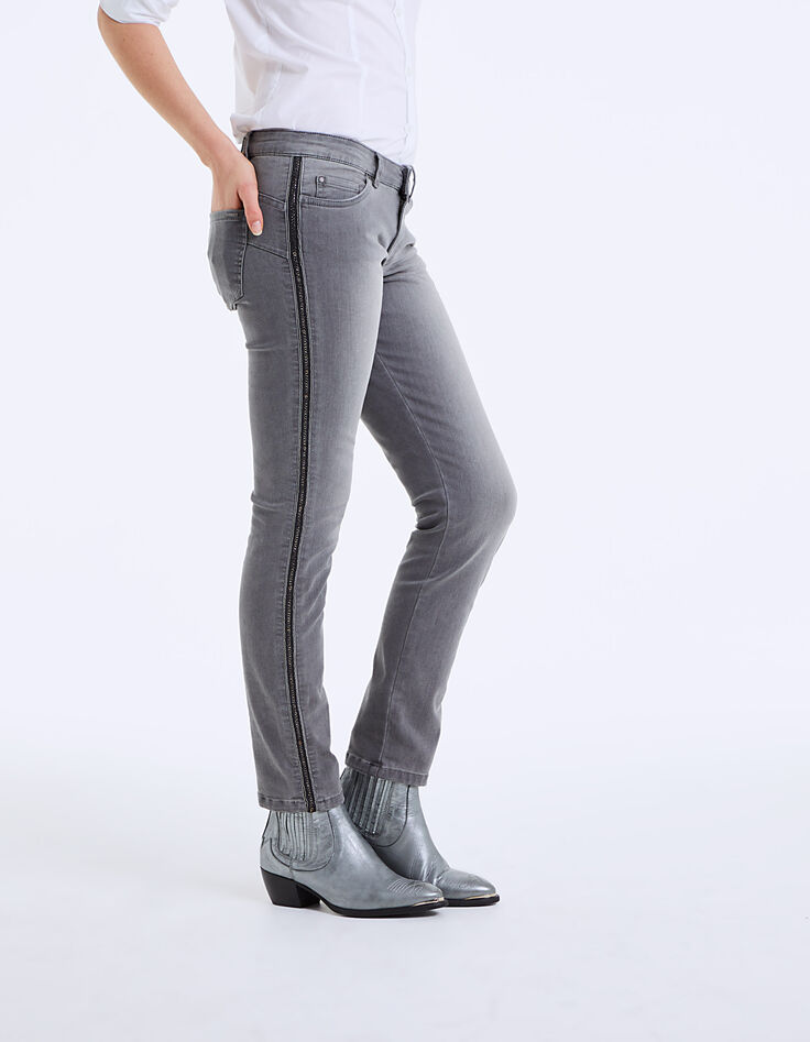Women's grey 7/8 slim sculpt-up jeans, side braid-3