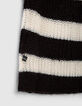 Schwarzes M&auml;dchenstrickkleid mit cremewei&szlig;en Streifen-4