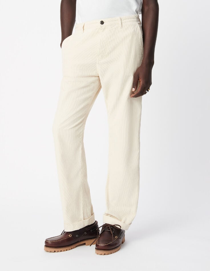 Herren-Chino aus geripptem Samt in Ecru mit geradem Bein-2