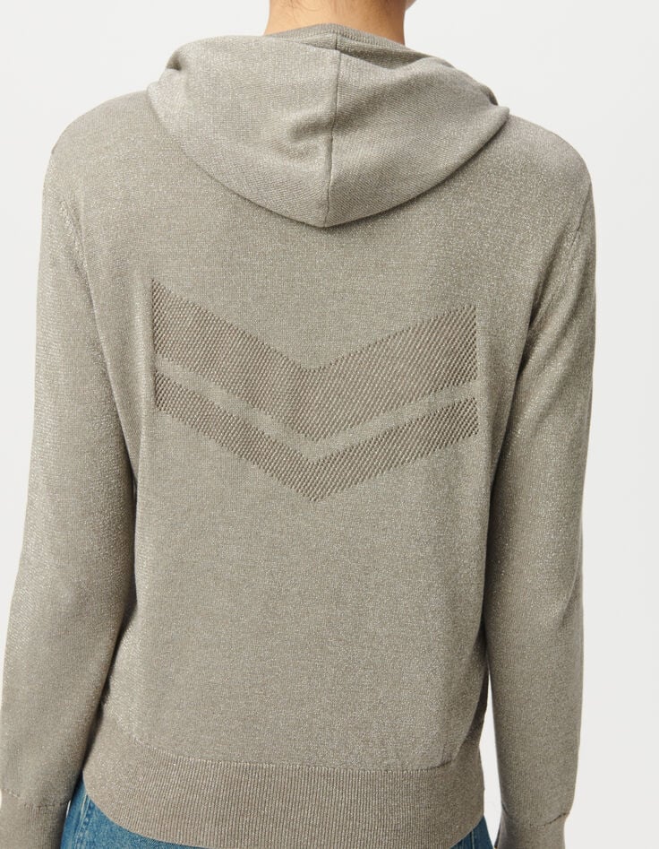 Cardigan sésame tricot pailleté motif chevrons ajouré dos Femme-5 Cardigan sésame tricot pailleté motif chevrons ajouré dos Femme-5