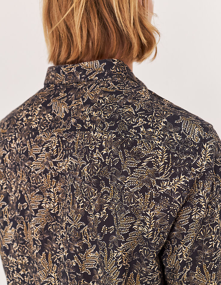 Zwart SLIM overhemd print gele bloemen Heren-5