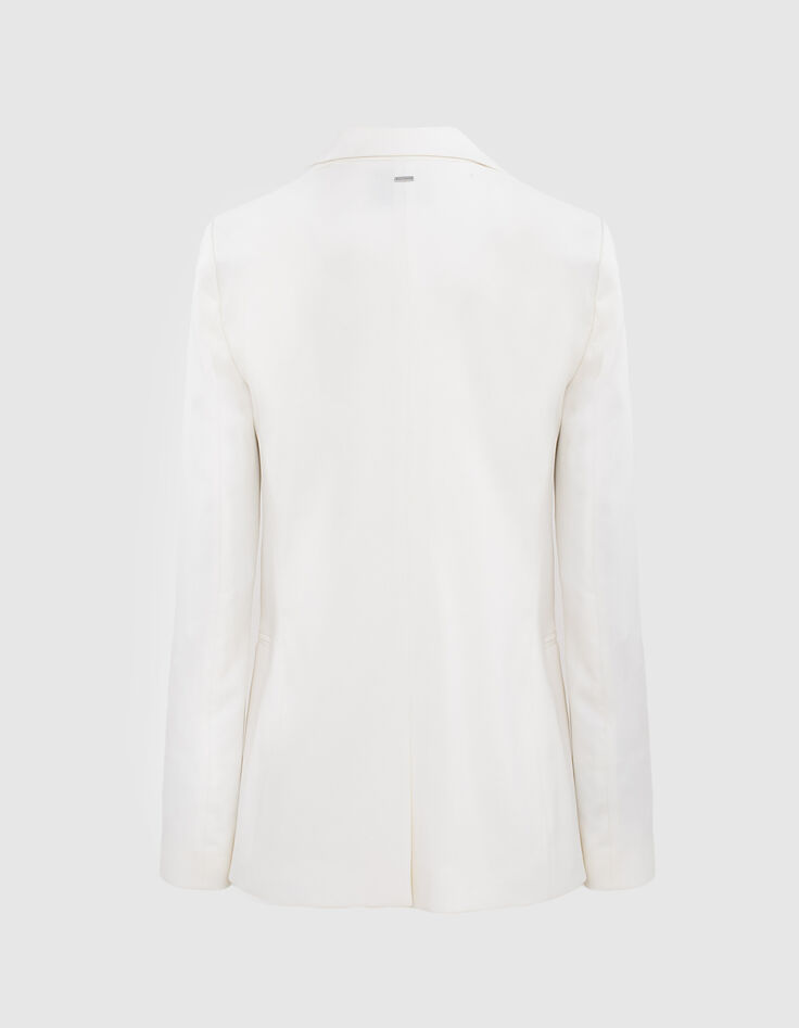 Veste tailleur longue en tencel blanc cassé femme-3
