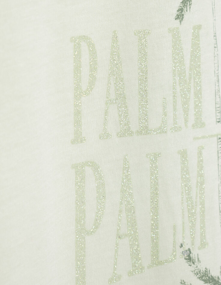 Women's green visual tee with palm trees and glitter message-9