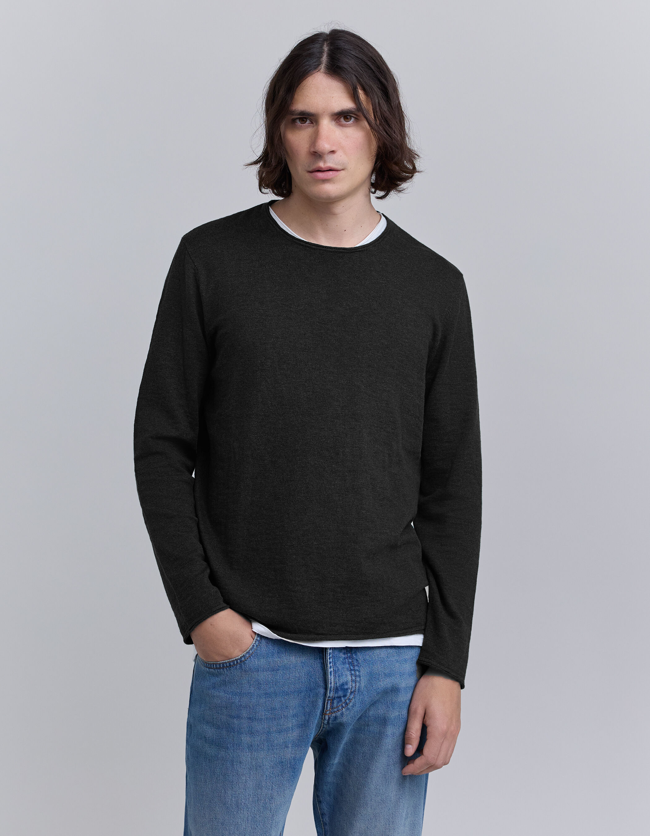 Pull noir tricot fin bords roulottes Homme IKKS