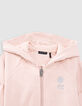Rosa Mädchenstrickjacke, Zip, Stick, Kapuze-5