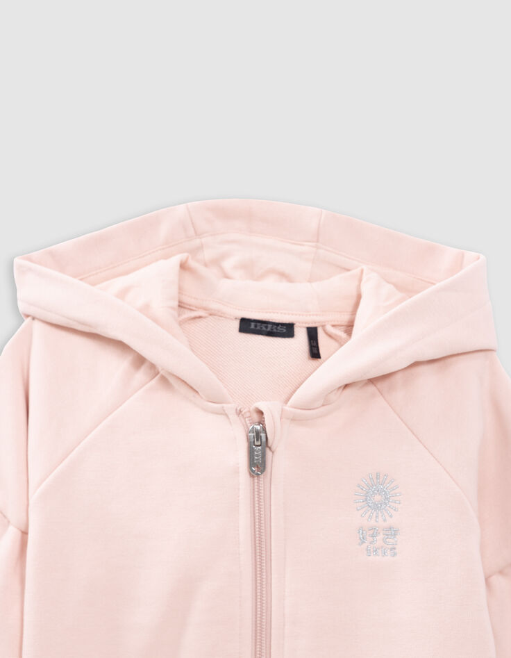 Rosa Mädchenstrickjacke, Zip, Stick, Kapuze-5