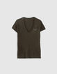 Women’s lichen glittery slogan T-shirt, chevron embroidery-6