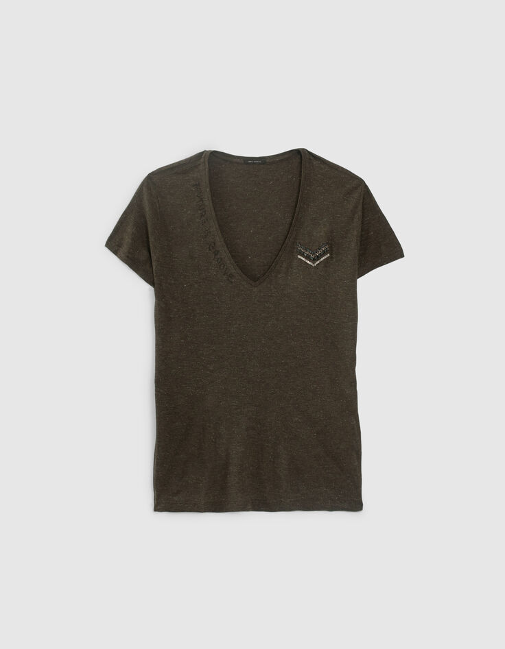 Women’s lichen glittery slogan T-shirt, chevron embroidery-6