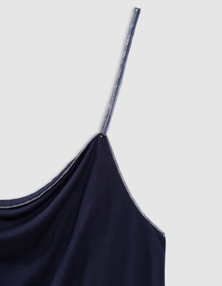 Navy top with draped neckline, pretty straps-2