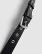 Women’s navy flannel and leather mix 1440 waist bag-7