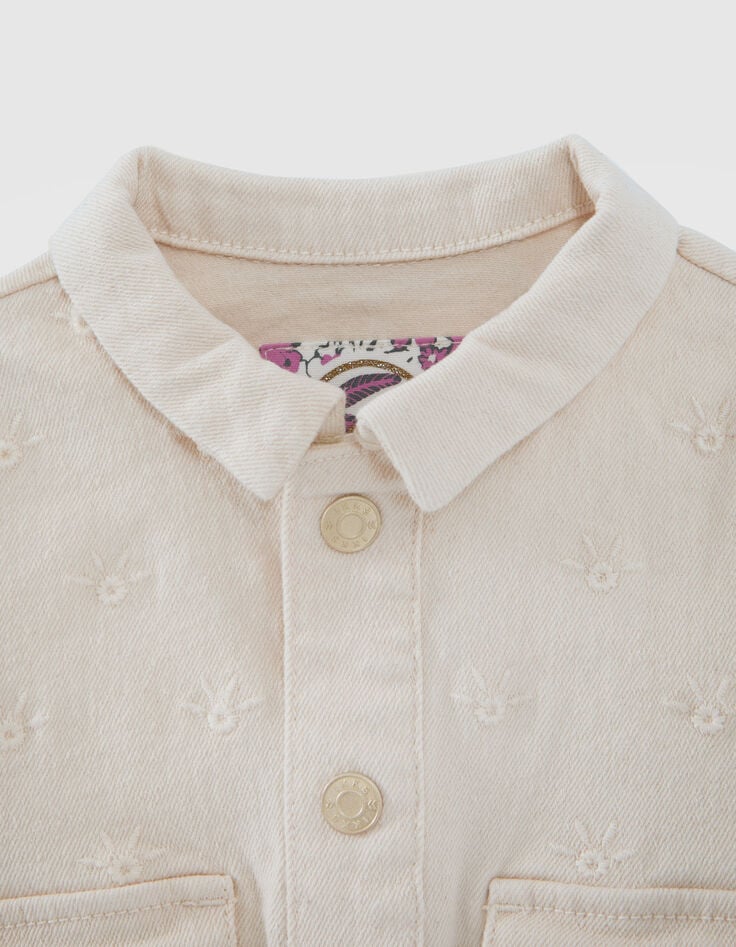 Veste en jean &eacute;cru broderies ton sur ton b&eacute;b&eacute; fille-2