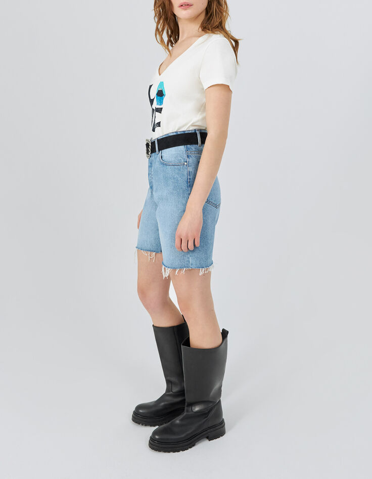 Tee-shirt blanc coton bio visuel message et bouche Femme-4