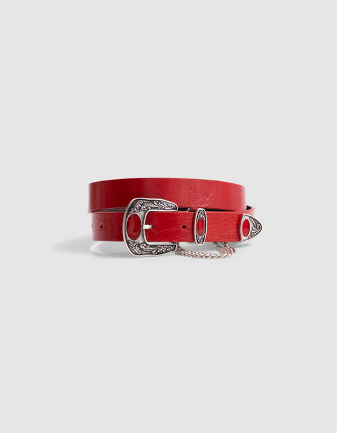 Cintur&oacute;n de mujer de charol rojo con motivo de cadena - IKKS