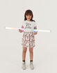 Girls’ off-white mixed fabric dress with palm print skirt-5