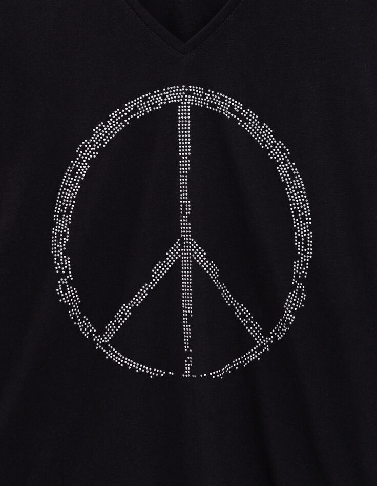 Women's black organic cotton peace and love studded tee-shirt-6