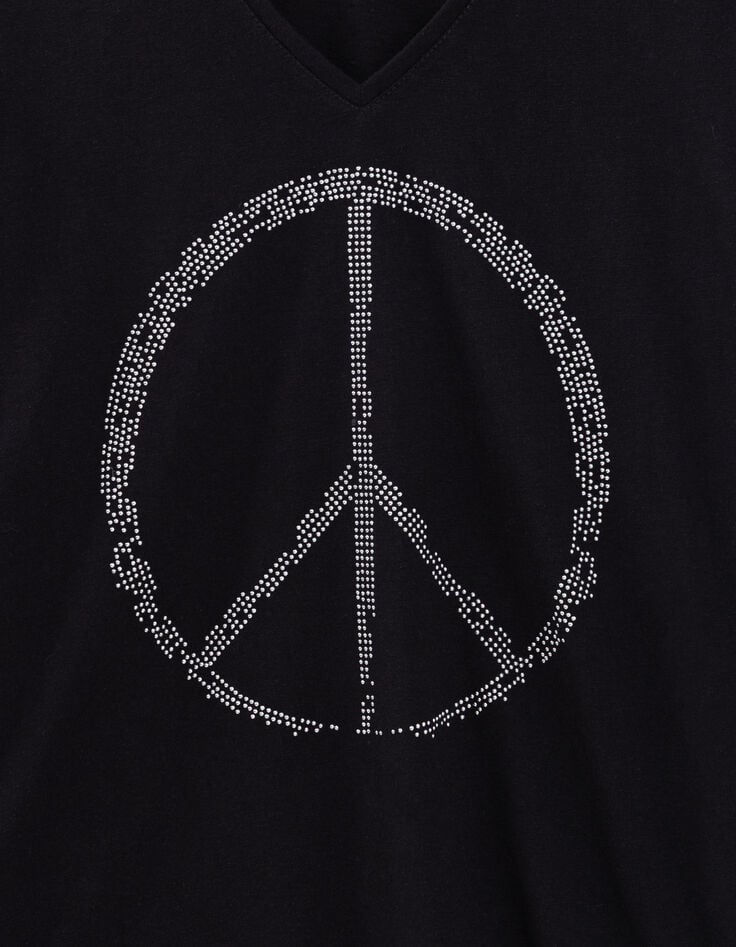 Women's black organic cotton peace and love studded tee-shirt-6 Women's black organic cotton peace and love studded tee-shirt-6