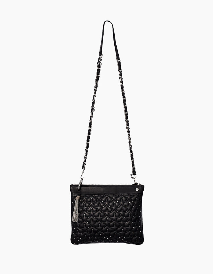 Women's black leather double clutch bag-5