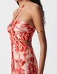 Robe longue rouge imprim&eacute; batik dos ouvert Femme-5