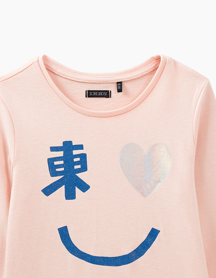 Tee-shirt rose poudré à visuel smiley tokyoïte fille -3 Tee-shirt rose poudré à visuel smiley tokyoïte fille -3