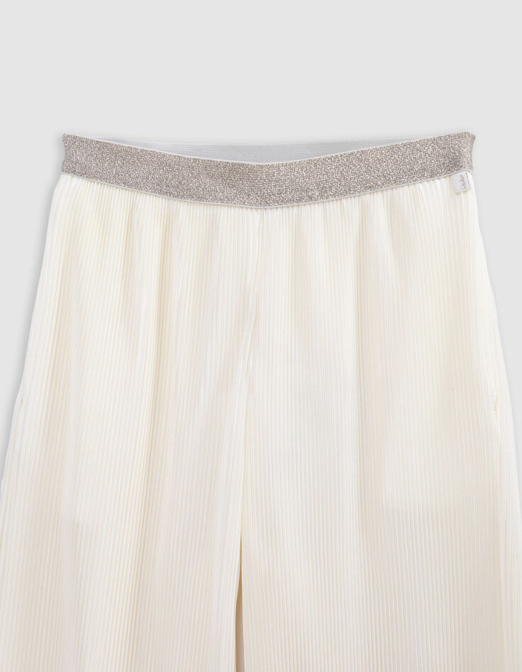 Pantalon large écru plissé élastique pailleté fille-3