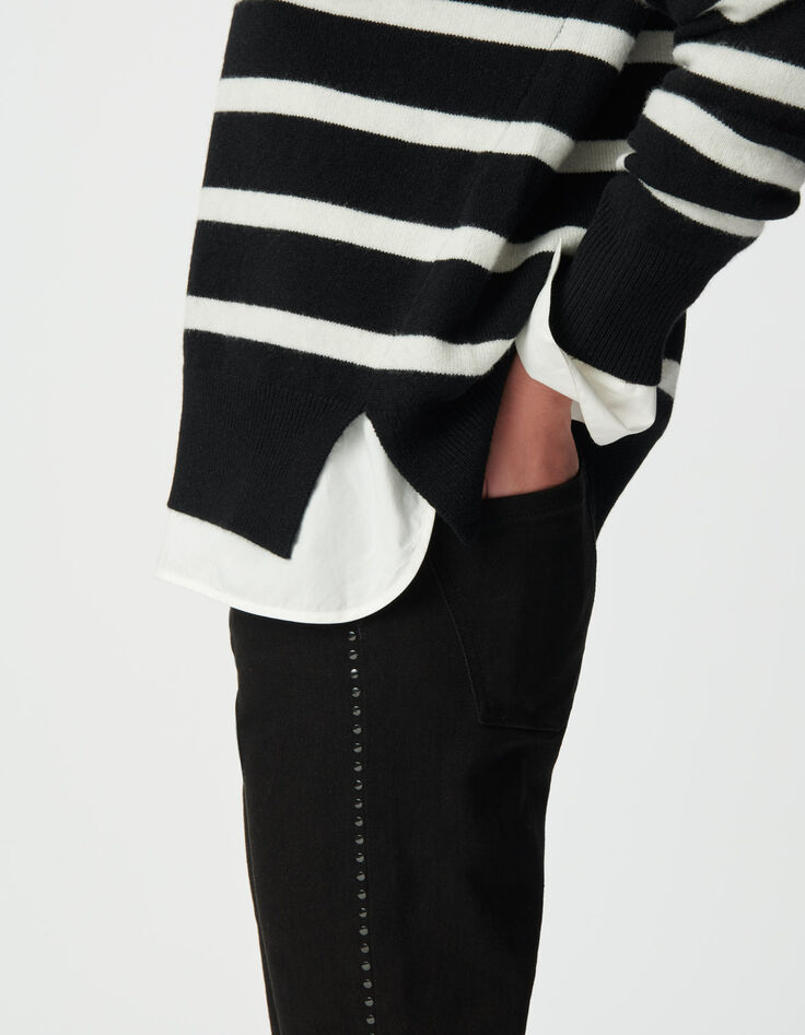 Matrozentrui zwart-ecru 100% wol knopen schouder Dames-5