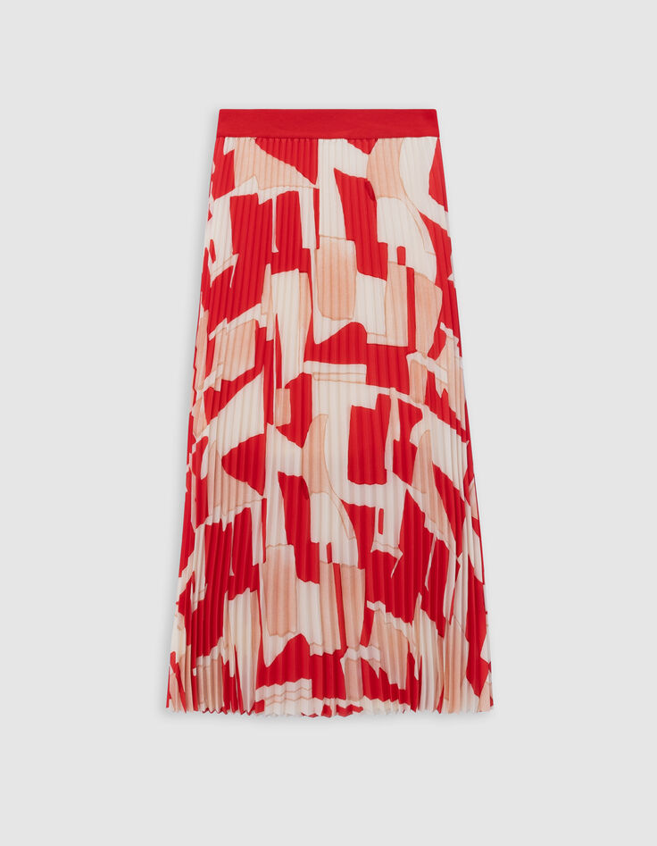 Roter, plissierter, geometrisch bedruckter langer Rock für Damen-6