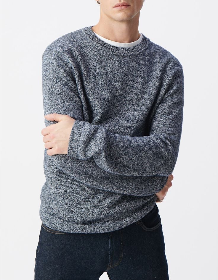 Herrenpullover, tintenfarben, Moulin&eacute;strick, Rundhals-1