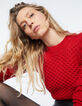Women’s red Aran knit sweater with wool-1