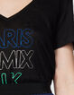 Tee-shirt col V en lin visuel "Paris Remix UK" femme-4