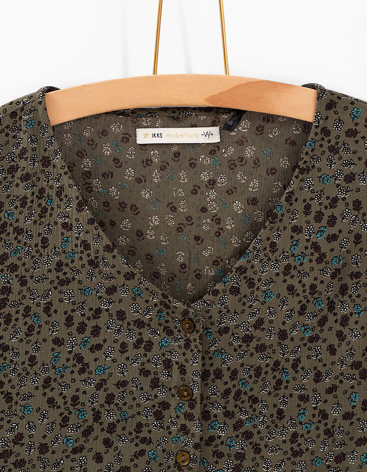 Khakifarbene M&auml;dchenbluse mit Blumenprint -5