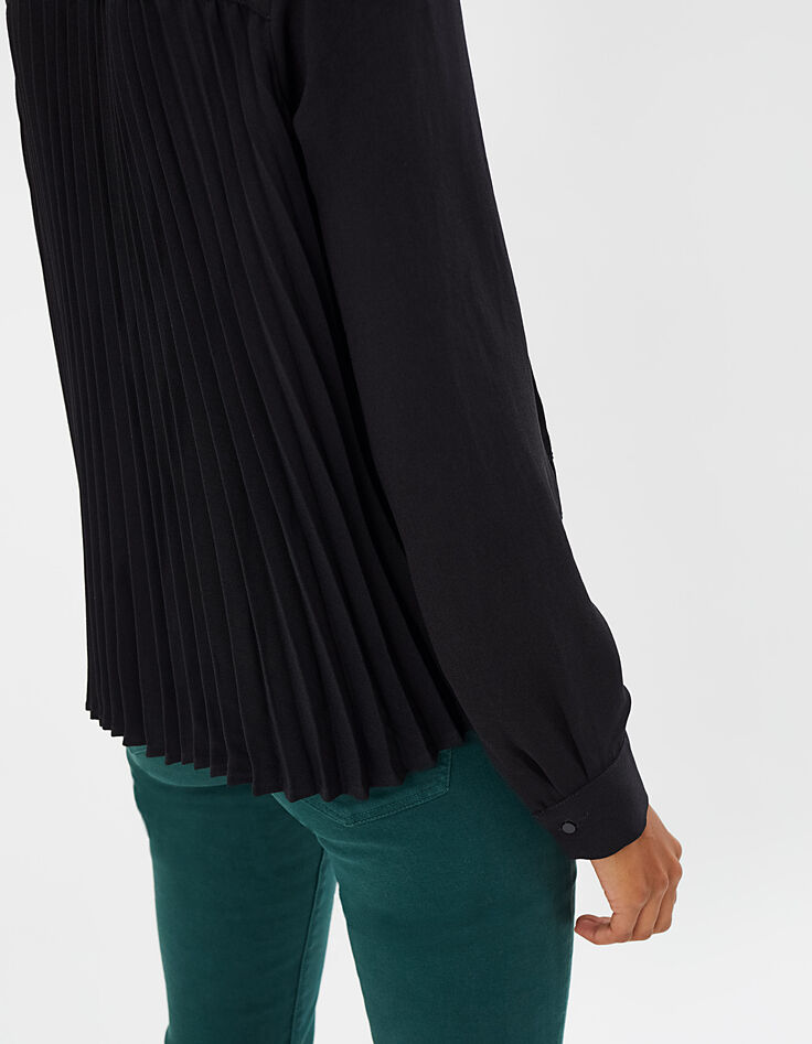 I.Code black embroidered star and pleated back shirt-5