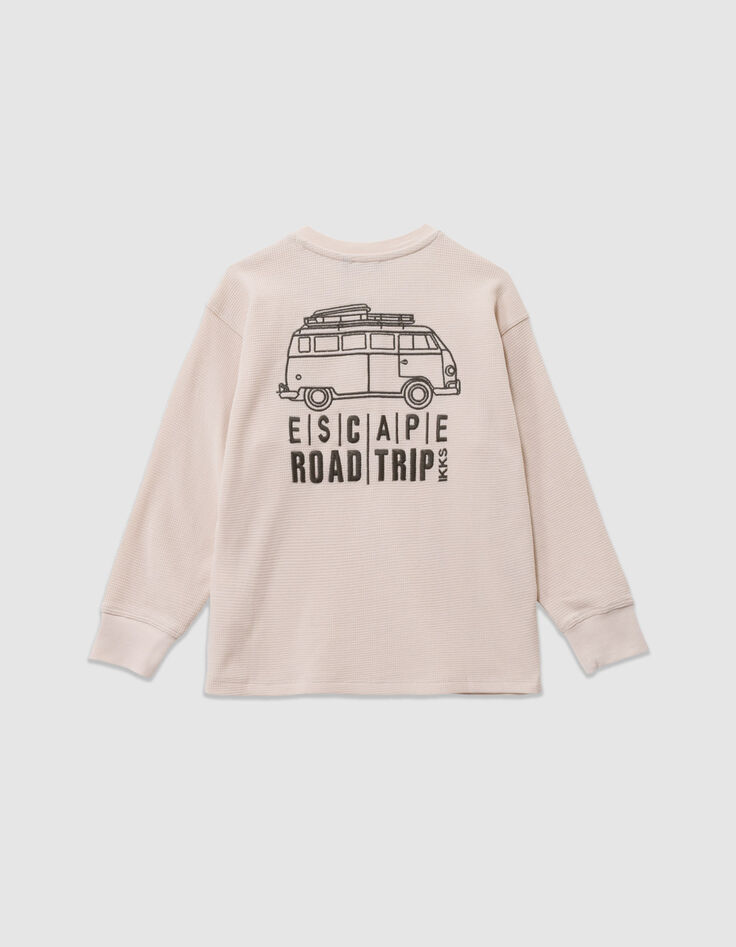 Boys’ white waffle T-shirt with embroidery front and back-3